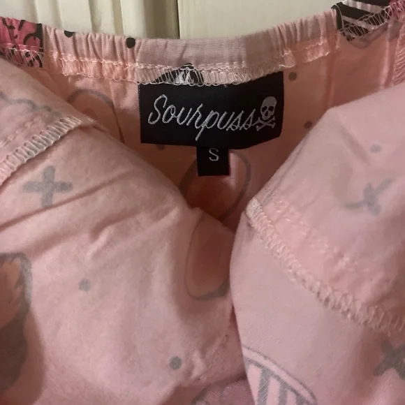 Sourpuss Pink Tie Halter Dress with Bunny and Skull Motif - Picture 3 of 4